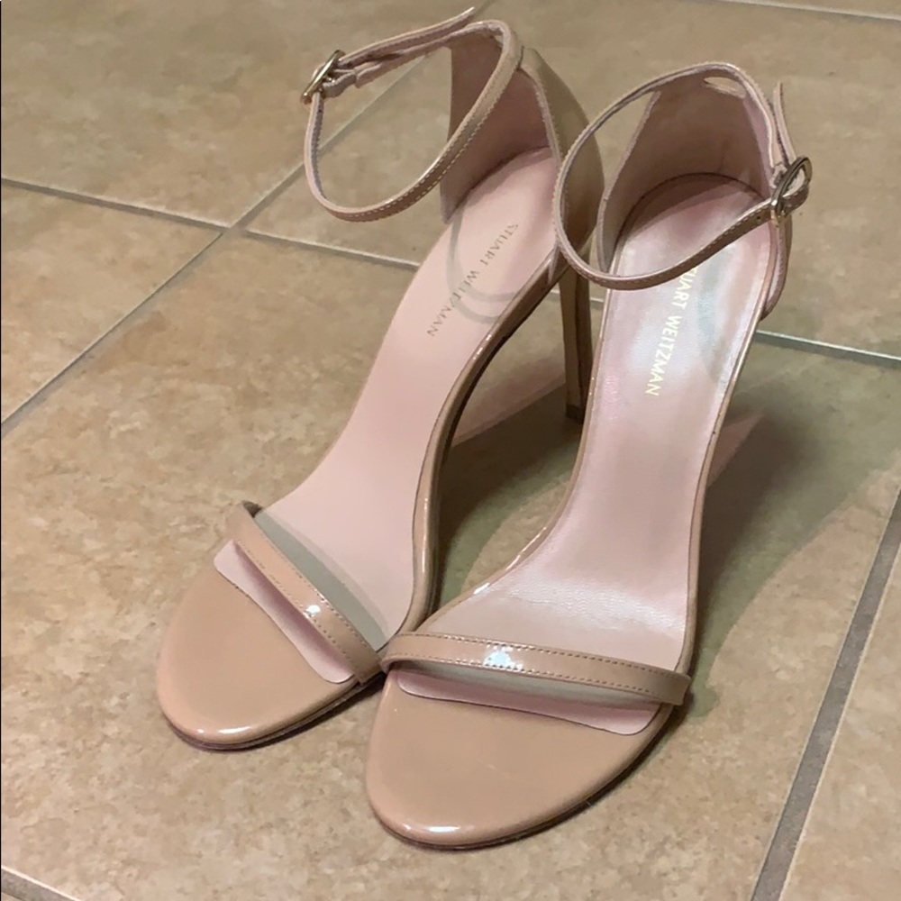 Stuart Weitzman nudist nude patent strap heels 7